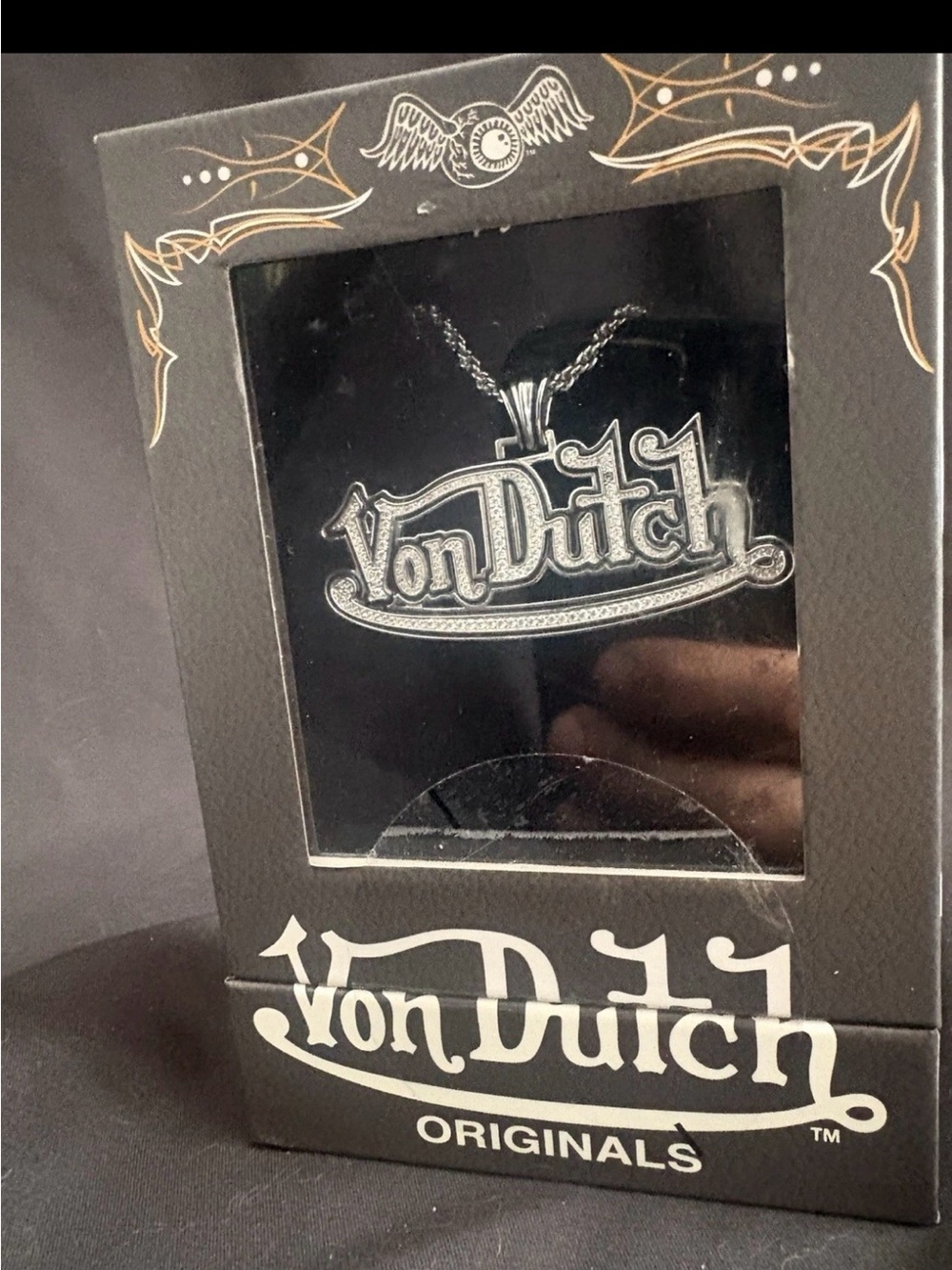 Von Dutch Silver-Tone Logo Pendant Necklace